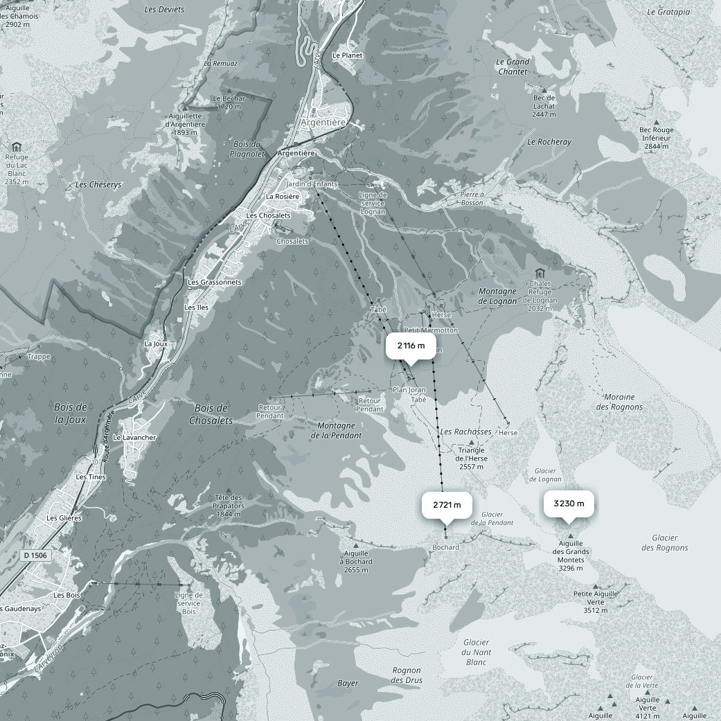 carte altitude Les Grands Montets