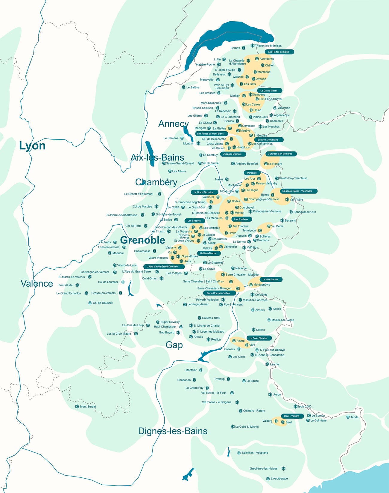 carte domaines skiables dans les Alpes